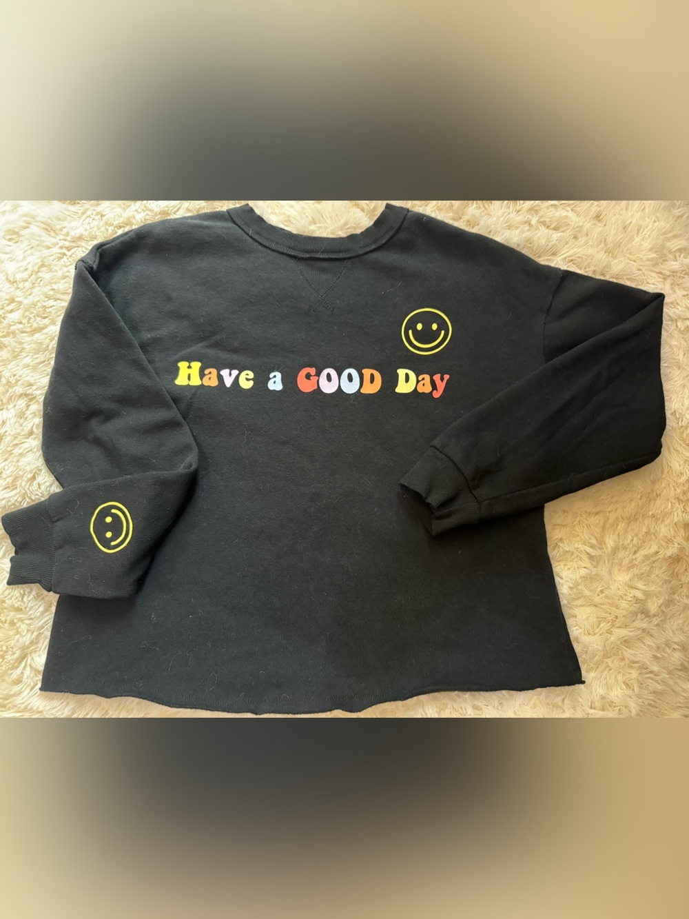 Art Class Girls Black Graphic Sweatshirt XL 14 Have a Good Day Smiley